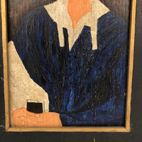 SOLD Woman in Blue Old Folk Art Painting on Wood Panel