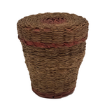 Small Wabanaki Sweetgrass and Dyed Ash Splint Lidded Basket with Cup