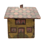 Wonderful Painted Pine Folk Art House (Tea Caddy?) with Roof Loss