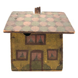 Wonderful Painted Pine Folk Art House (Tea Caddy?) with Roof Loss