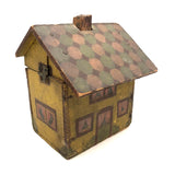 Wonderful Painted Pine Folk Art House (Tea Caddy?) with Roof Loss