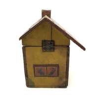 Wonderful Painted Pine Folk Art House (Tea Caddy?) with Roof Loss