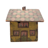 Wonderful Painted Pine Folk Art House (Tea Caddy?) with Roof Loss