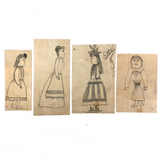 Four Marvelous Antique Pencil Drawn Ladies