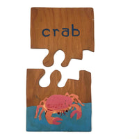 Handmade Double Sided Wooden Puzzle: Crab & Grass