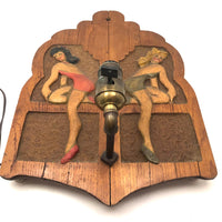 Fabulous c. 1940s-50s Folk Art Working Lamp with Flanking Pin Up Girls