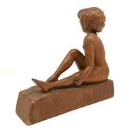 Folky Carved Seated Nude with Eyes Closed