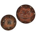 Pair of Canelos Quichia Ecuadorian Pottery Bowls with Face and Bird