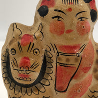 Japanese Painted Papier Mache Girl With Lion-Dog Vintage Tabletop Sculpture