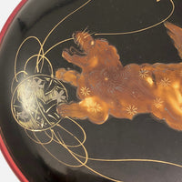 Japanese Vintage Lacquer Box With Painted Dog and Coasters