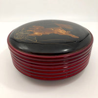 Japanese Vintage Lacquer Box With Painted Dog and Coasters