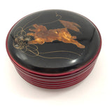 Japanese Vintage Lacquer Box With Painted Dog and Coasters