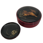 Japanese Vintage Lacquer Box With Painted Dog and Coasters