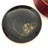 Japanese Vintage Lacquer Box With Painted Dog and Coasters