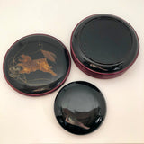 Japanese Vintage Lacquer Box With Painted Dog and Coasters