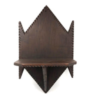 Angular Old Chip-Carved Folk Art Wall Shelf