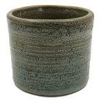 Zanesville Stoneware Company Mid-Century Ribbed Mossy Green Cylindrical Planter