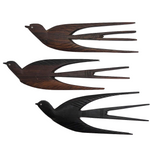 Hand-carved Mid-Century Wooden Swallow Wall Ornaments or Hair Combs- Set of Three