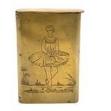 Charming c. 1900 Hand-engraved Brass Vesta or Card Case with Ballerina