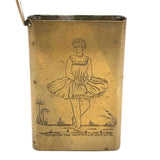 Charming c. 1900 Hand-engraved Brass Vesta or Card Case with Ballerina