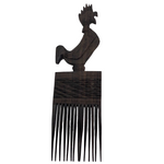 Carved Ebony African Hair Comb with Rooster