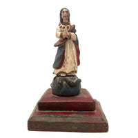 Antique Carved Madonna in Red White and Blue