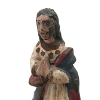 Antique Carved Madonna in Red White and Blue