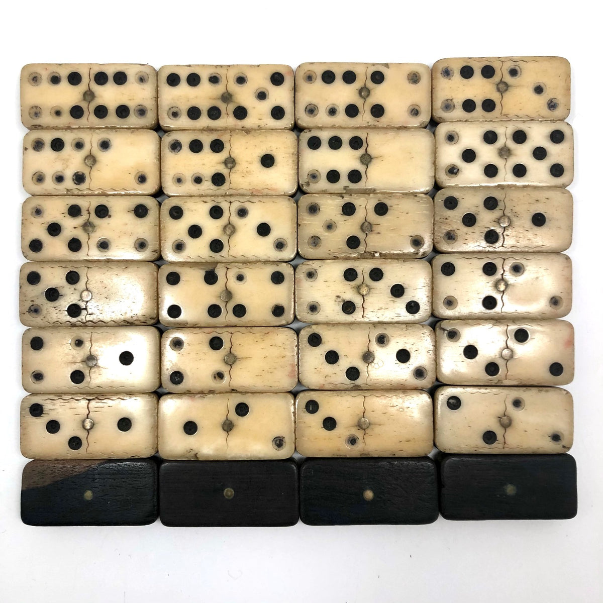 Set of 1890's 28 pc Antique Ebony & Bone Dominoes