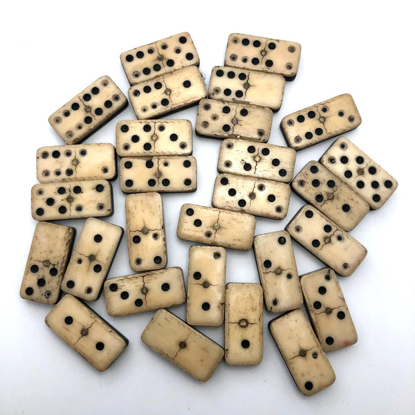 Set of 1890's 28 pc Antique Ebony & Bone Dominoes