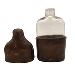 Antique Handblown Glass Hip Flask with Leather Cover