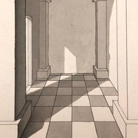 H.A. Brown c. 1940s Ink and Watercolor Study of Portico with Checkerboard Floor