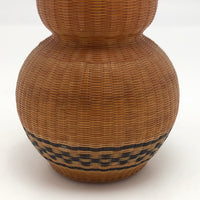 Mid-Century Chinese Finely Woven Wicker Over Porcelain Budvase