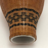 Mid-Century Chinese Finely Woven Wicker Over Porcelain Budvase