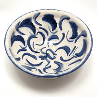 Pretty Mid-Size Serving Bowl, White with Inky Blue Decoration