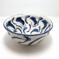 Pretty Mid-Size Serving Bowl, White with Inky Blue Decoration