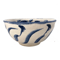 Pretty Mid-Size Serving Bowl, White with Inky Blue Decoration