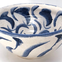 Pretty Mid-Size Serving Bowl, White with Inky Blue Decoration