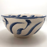 Pretty Mid-Size Serving Bowl, White with Inky Blue Decoration