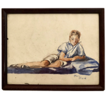 Dreamy Reclining Boy Watercolor Painting by Mary Rand