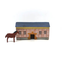 Old Erzgebirge Small Hand-painted Barn with Lone Horse