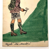 Austrian Hiker at Ursulaberg Stamp Collage and Watercolor Postcard