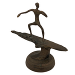 Bronze Tabletop Sculpture of Surfer Riding Wave