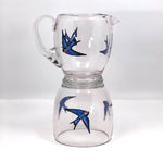 Glass Creamer and Sugar Bowl with Hand-painted Bluebirds