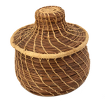 Round, Lidded Coushatta Coiled Pine Needle Basket