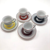 Colorfully Striped Hand-painted Japanese Porcelain Demitasse Cups - Set of Four