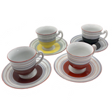 Colorfully Striped Hand-painted Japanese Porcelain Demitasse Cups - Set of Four