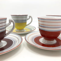 Colorfully Striped Hand-painted Japanese Porcelain Demitasse Cups - Set of Four