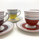 Colorfully Striped Hand-painted Japanese Porcelain Demitasse Cups - Set of Four