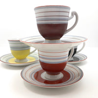 Colorfully Striped Hand-painted Japanese Porcelain Demitasse Cups - Set of Four