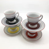 Colorfully Striped Hand-painted Japanese Porcelain Demitasse Cups - Set of Four